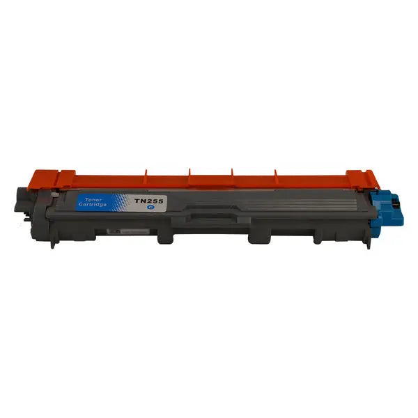 TN-255 Cyan Premium Generic Toner Cartridge with vibrant cyan color and sleek design, suitable for various laser printers.