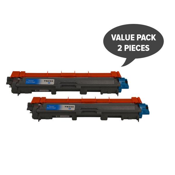 Set of 2 TN-255 Cyan Premium Generic Toner cartridges, designed for high-quality printing.