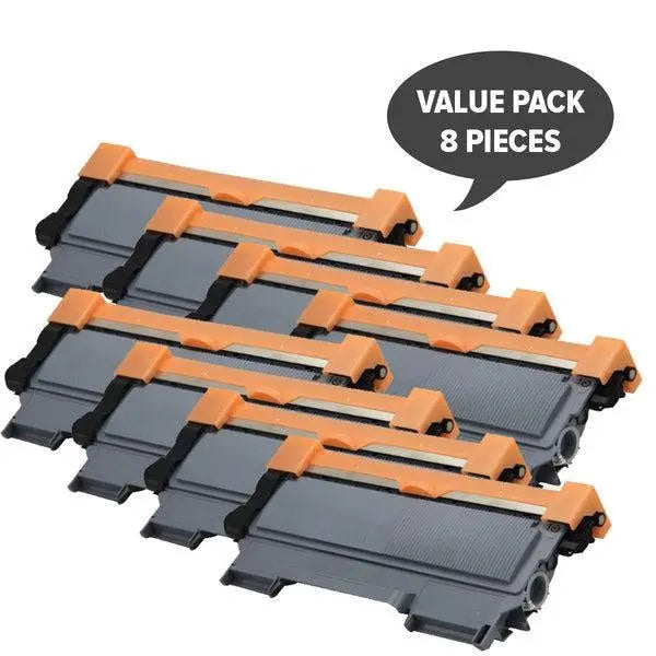 Set of 8 TN-2250 Black Premium Generic Toner Cartridges, designed for high-quality printing.