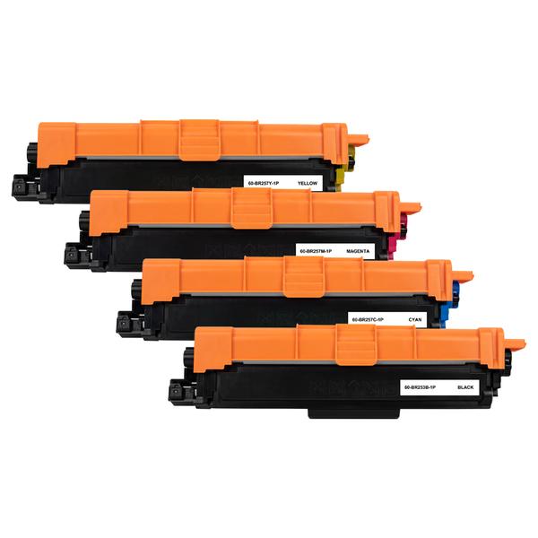 TN-253 TN-257 Premium Generic Toner Set of 4, featuring four toner cartridges in vibrant colors for Brother printers.