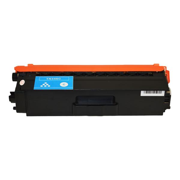 TN-346 Cyan Premium Generic Toner Cartridge with vibrant cyan color, designed for high-quality printing.