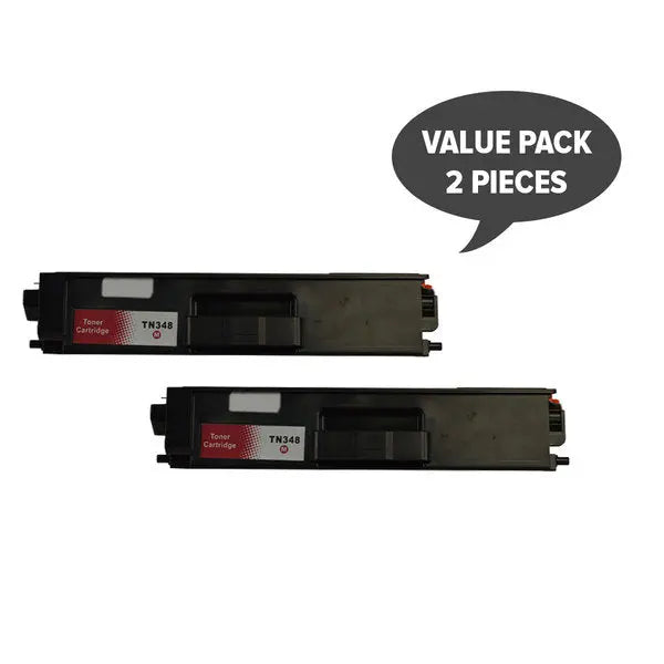 TN-348 Magenta Super High Yield Generic Toner cartridges in a set of two, designed for high-volume printing with vibrant color output.