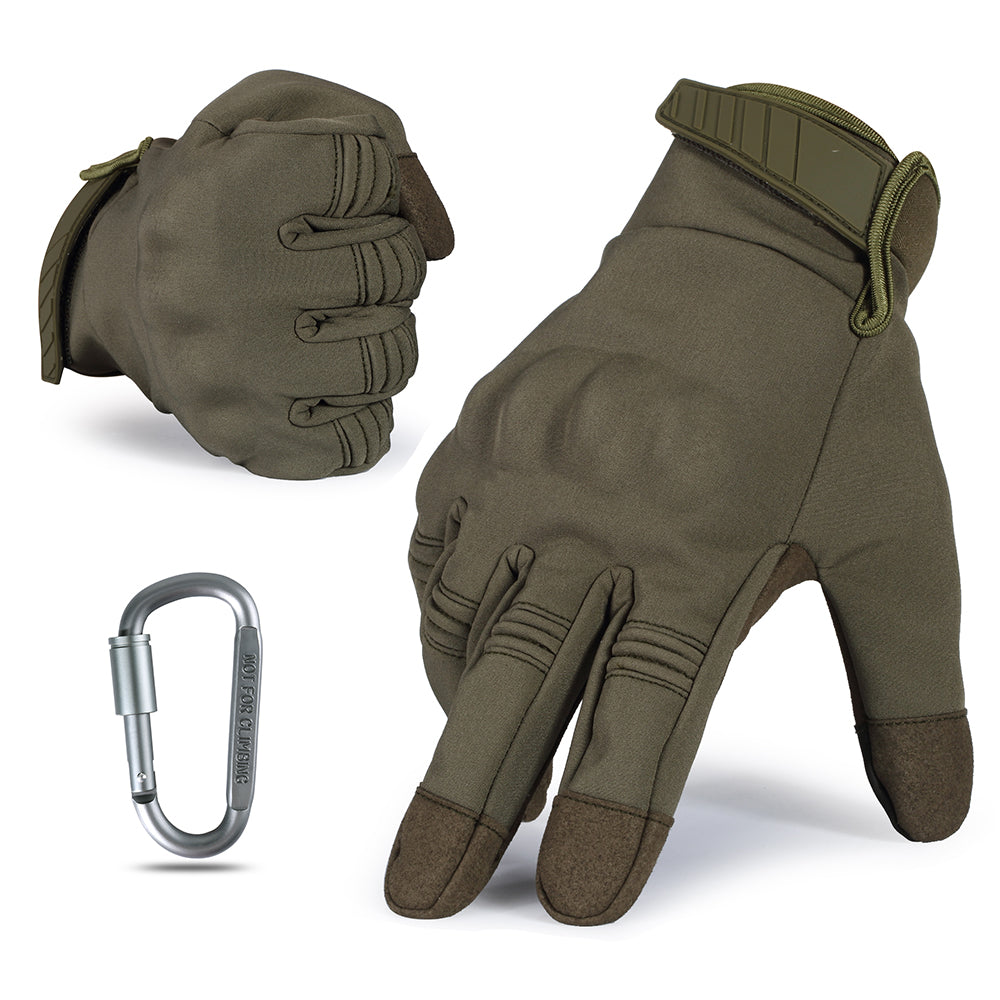 A pair of black touch screen motorcycle gloves designed for winter riding, featuring thermal insulation and non-slip grip.