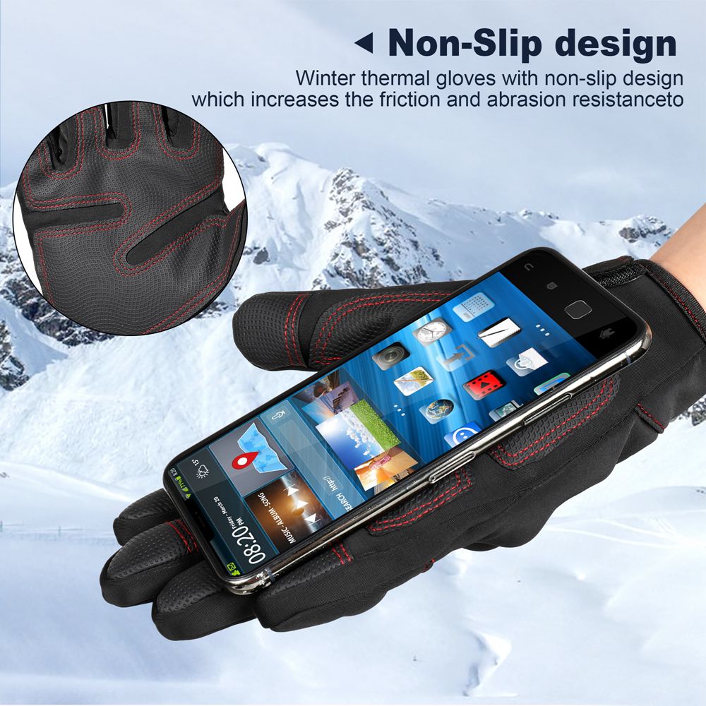 A pair of black touch screen motorcycle gloves designed for winter riding, featuring thermal insulation and non-slip grip.