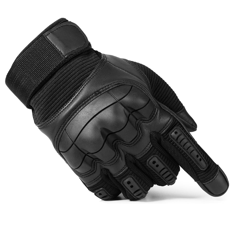 A pair of Touchscreen PU Leather Motorcycle Gloves in black, showcasing their sleek design and full finger coverage for optimal protection.