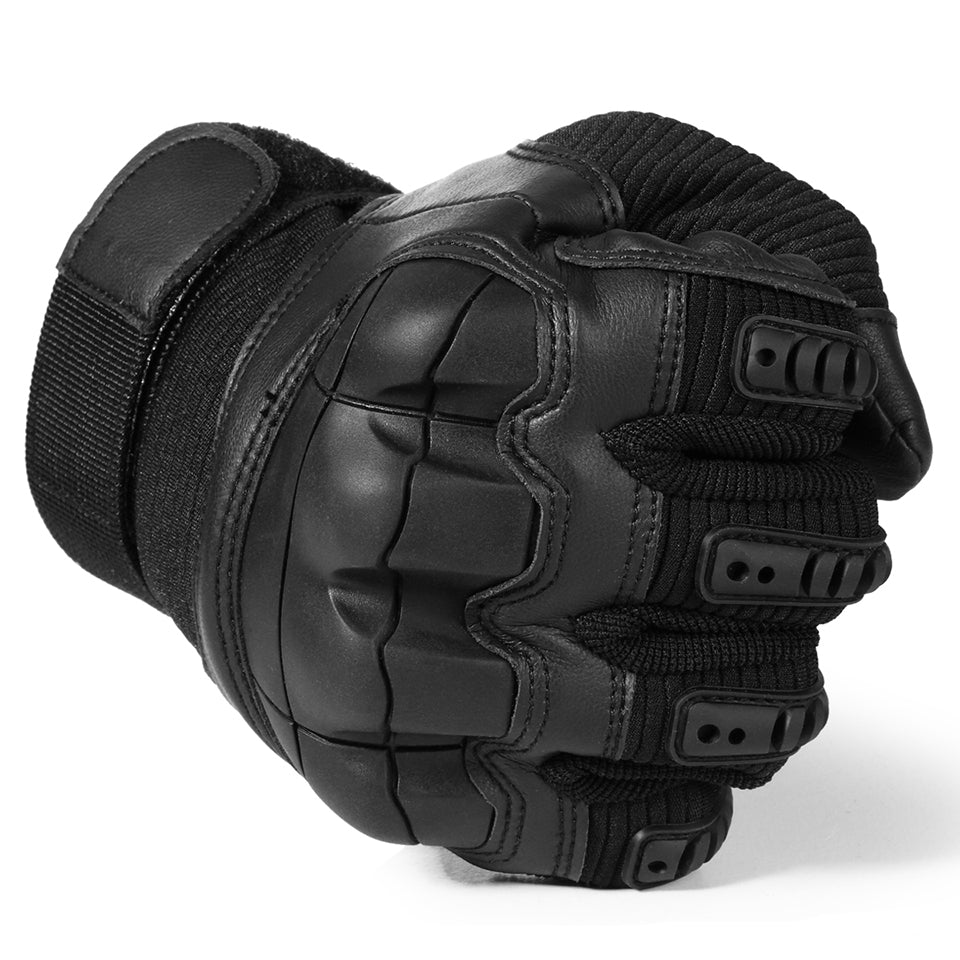 A pair of Touchscreen PU Leather Motorcycle Gloves in black, showcasing their sleek design and full finger coverage for optimal protection.