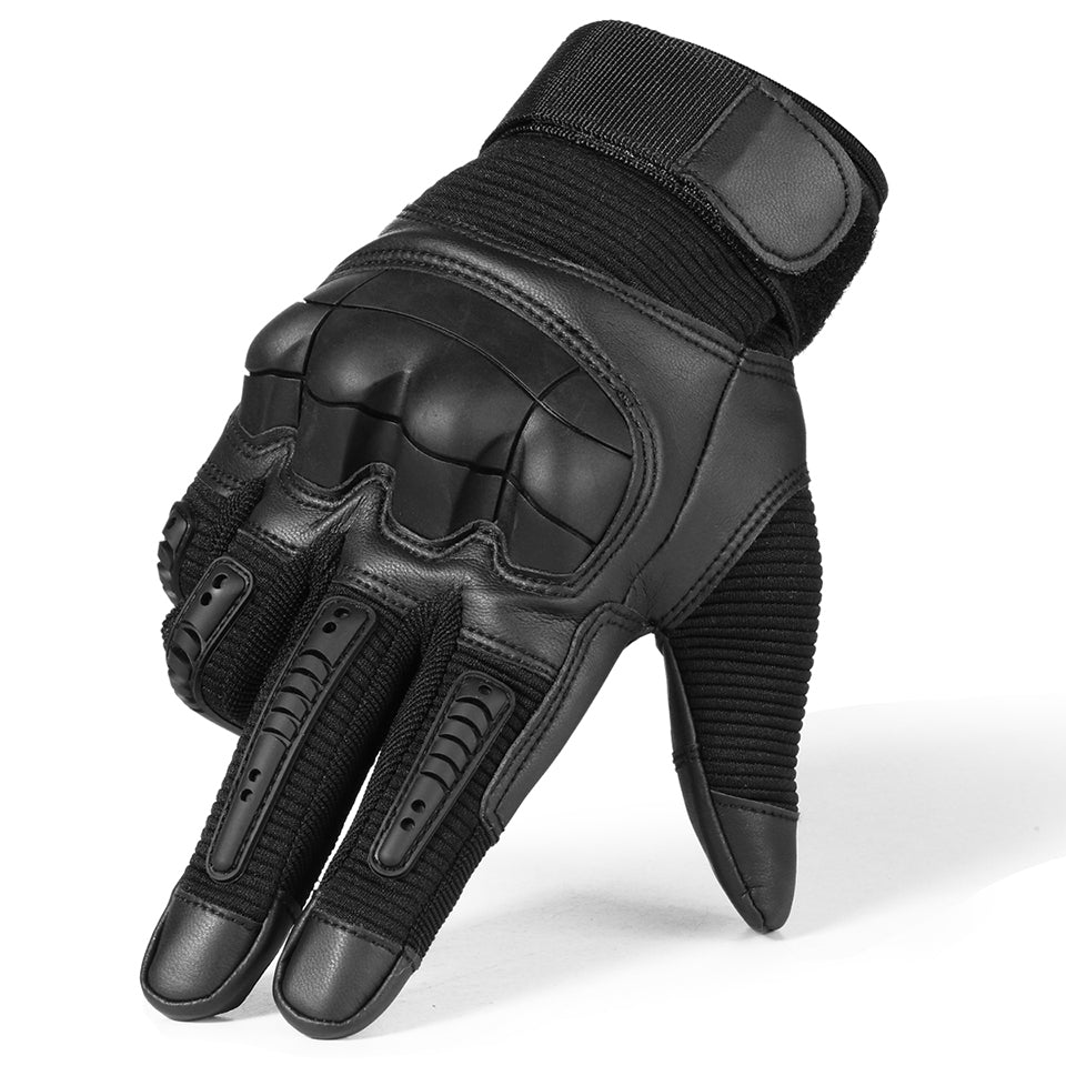 A pair of Touchscreen PU Leather Motorcycle Gloves in black, showcasing their sleek design and full finger coverage for optimal protection.