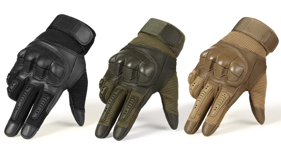 A pair of Touchscreen PU Leather Motorcycle Gloves in black, showcasing their sleek design and full finger coverage for optimal protection.