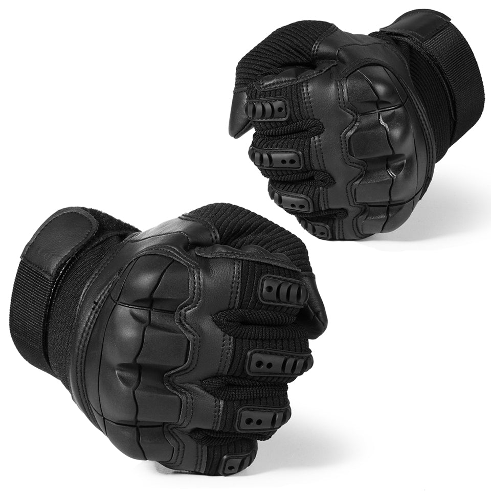 A pair of Touchscreen PU Leather Motorcycle Gloves in black, showcasing their sleek design and full finger coverage for optimal protection.