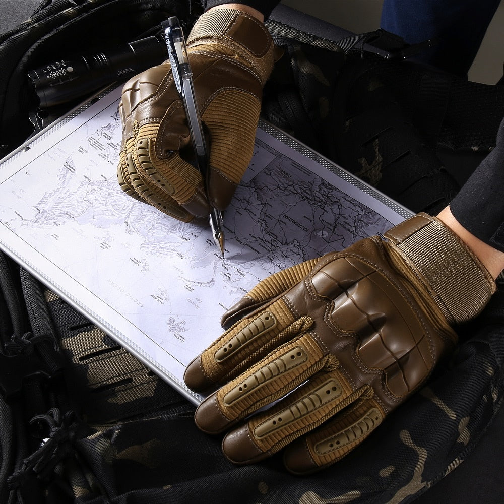 A pair of Touchscreen PU Leather Motorcycle Gloves in black, showcasing their sleek design and full finger coverage for optimal protection.