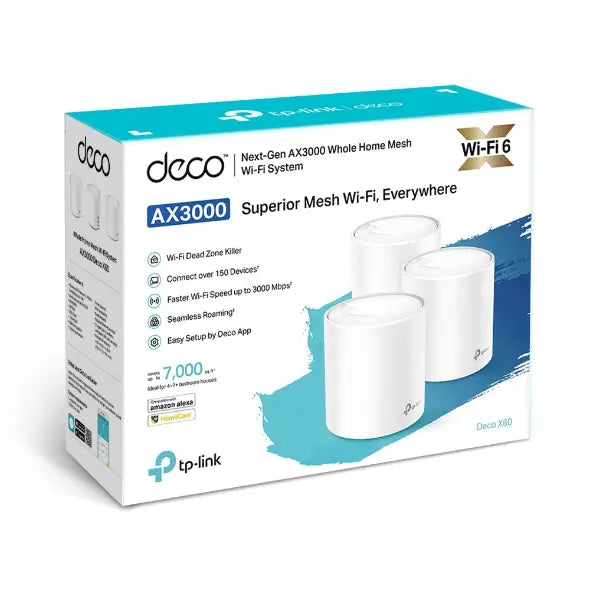 TP-LINK Deco X60 Mesh Wi-Fi System, featuring three units with sleek design for whole-home coverage.