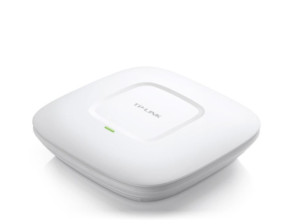 TP-LINK EAP110 Wireless N300 Ceiling Mount Access Point with internal antennas and RJ45 port.