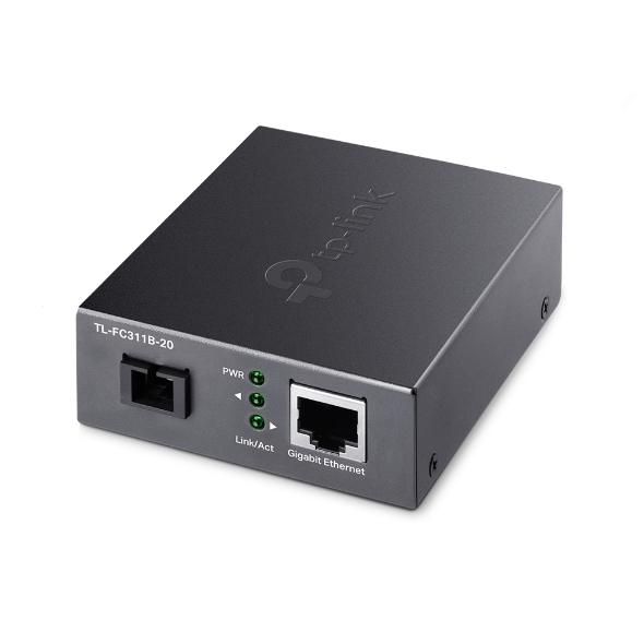 TP-LINK TL-FC311B-20 Gigabit WDM Media Converter with RJ45 and SC Fiber Ports, compact design for efficient networking.