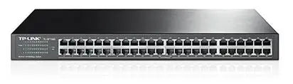 TP-LINK TL-SF1048 48-Port Rackmount Switch with multiple Ethernet ports and compact design.