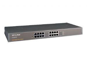 TP-LINK TL-SG1016 16-Port Gigabit Rackmount Unmanaged Switch with multiple Ethernet ports and compact design.