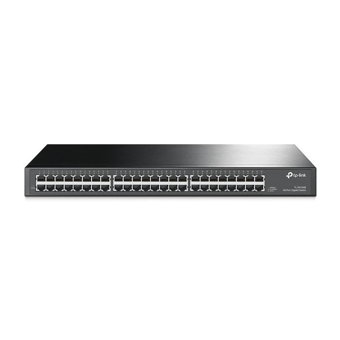 TP-Link TL-SG1048 48 Port Gigabit Ethernet Rackmount Switch with LED indicators and RJ45 ports.