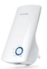 TP-Link TL-WA850RE N300 WiFi Range Extender with two antennas and compact design.