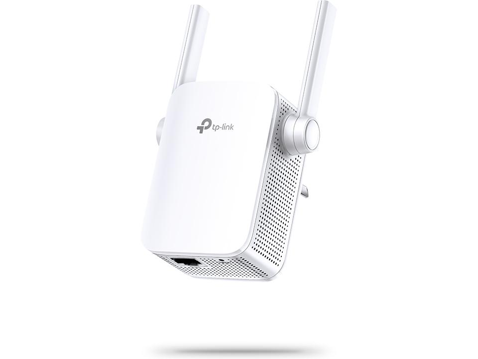 TP-LINK TL-WA855RE N300 Wi-Fi Range Extender with external antennas and compact design.