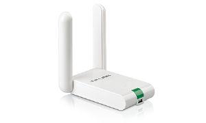 TP-LINK TL-WN822N N300 High Gain Wireless USB Adapter with dual antennas and USB cable.