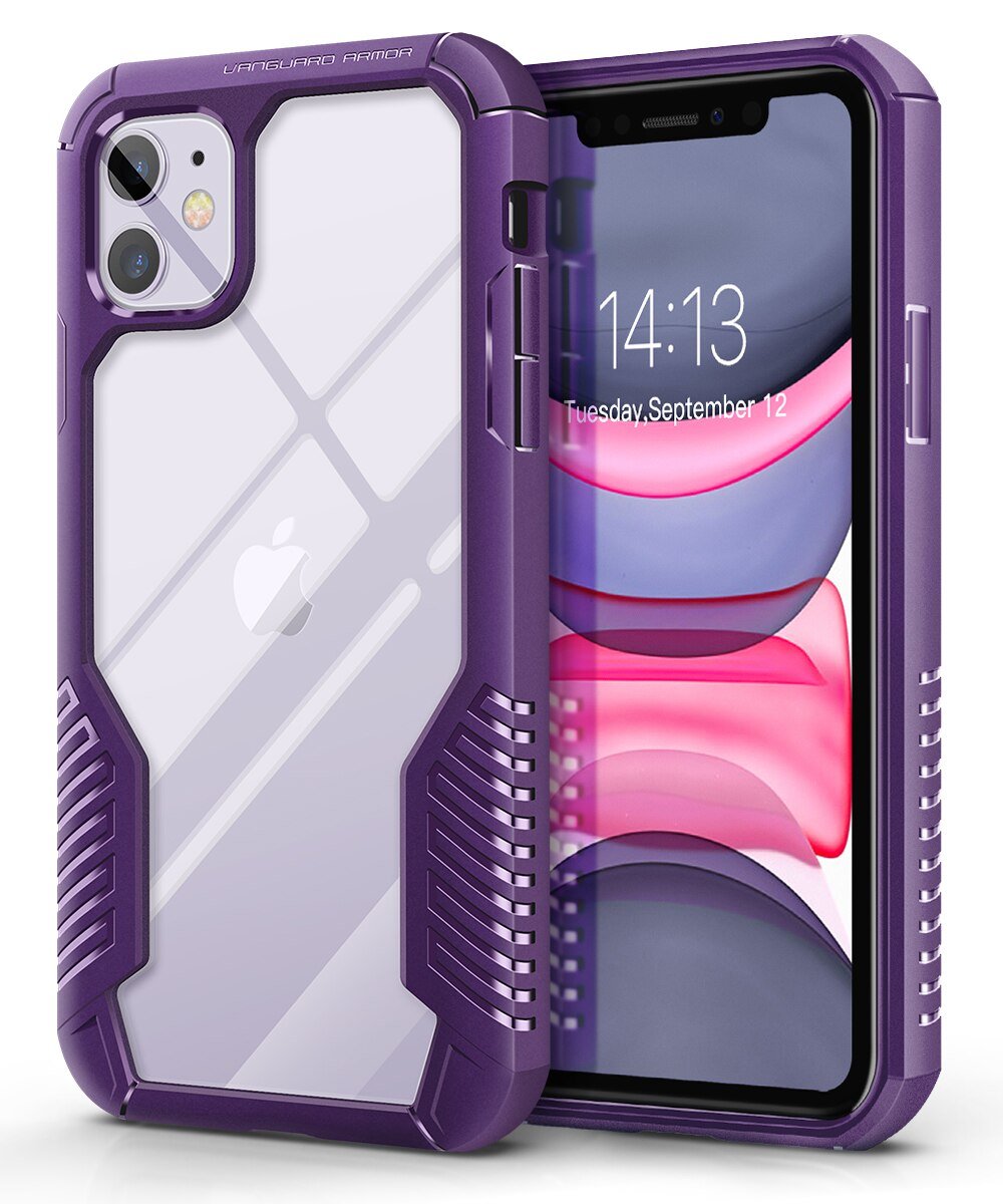 Rugged TPU case for iPhone 11, showcasing its durable design and built-in screen protector.