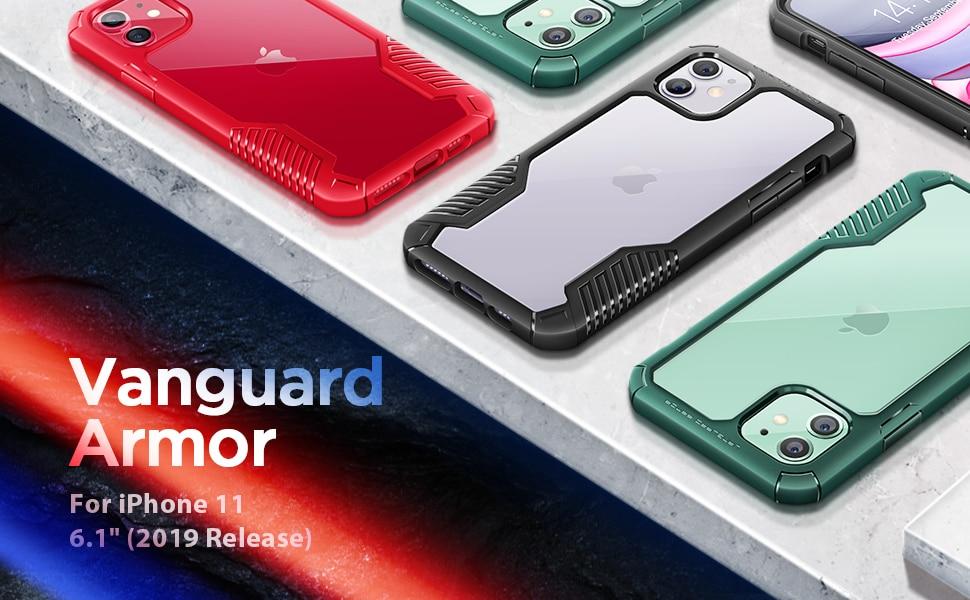 Rugged TPU case for iPhone 11, showcasing its durable design and built-in screen protector.