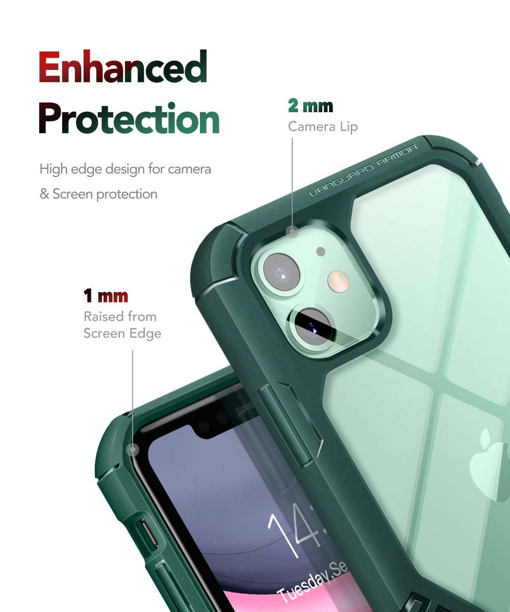 Rugged TPU case for iPhone 11, showcasing its durable design and built-in screen protector.