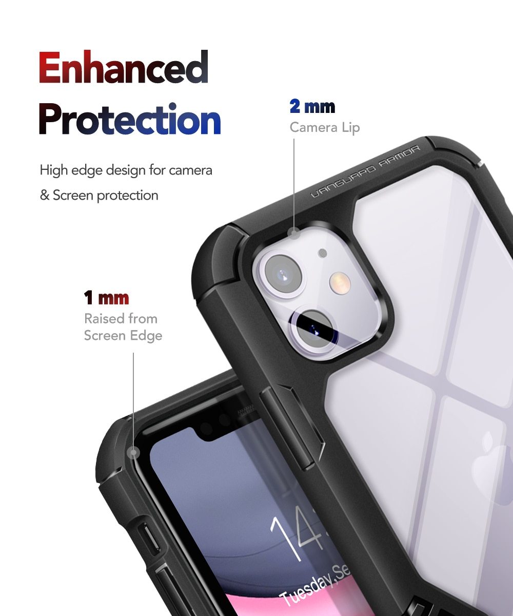 Rugged TPU case for iPhone 11, showcasing its durable design and built-in screen protector.