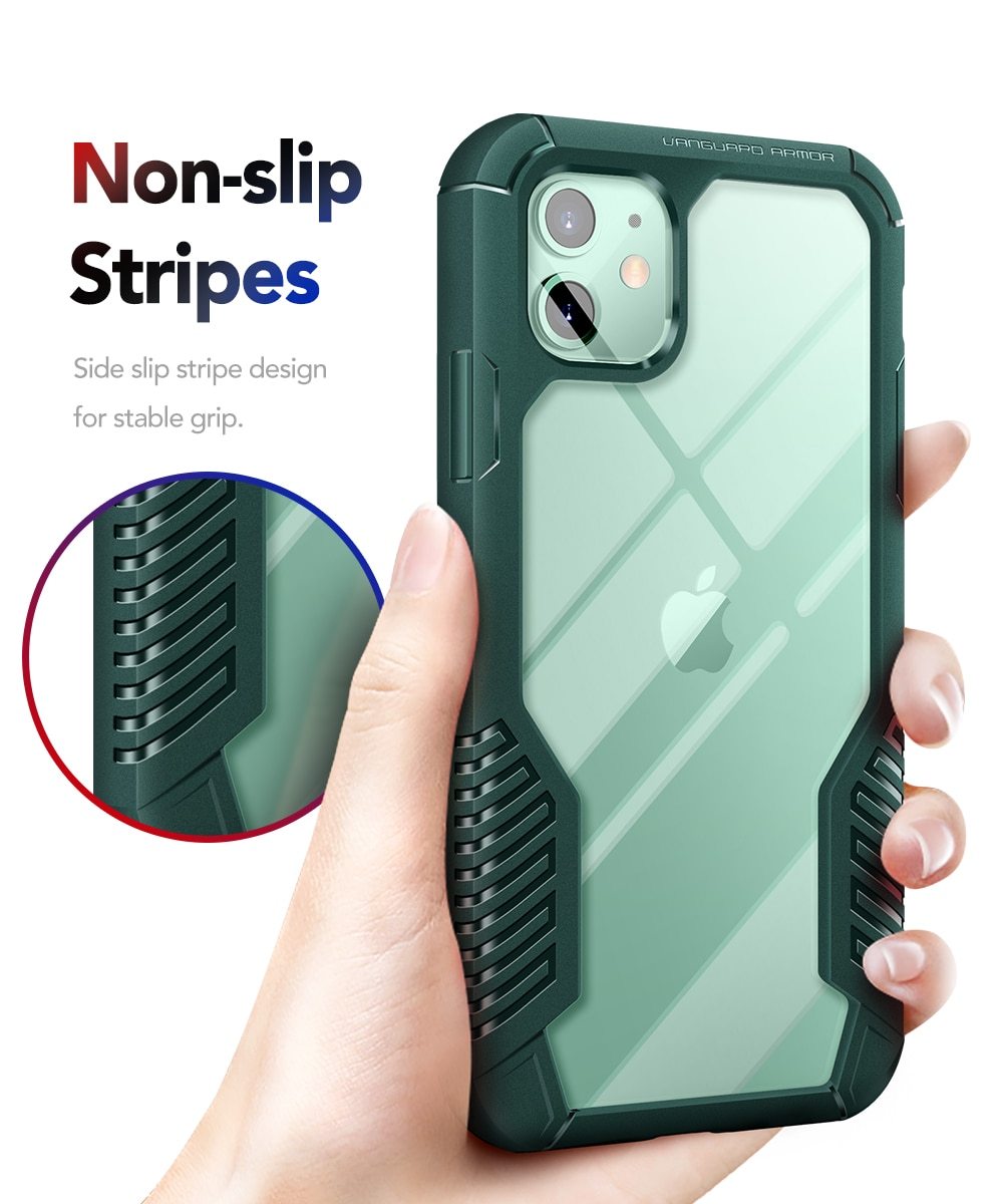 Rugged TPU case for iPhone 11, showcasing its durable design and built-in screen protector.