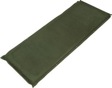 Trailblazer Self-Inflatable Suede Air Mattress in olive green, showcasing its soft surface and large dimensions, ideal for camping.