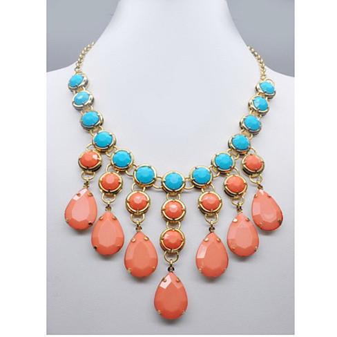 TROPICANA Bohemian Necklace featuring wild coral and turquoise ocean colors, showcasing its unique design and adjustable length.