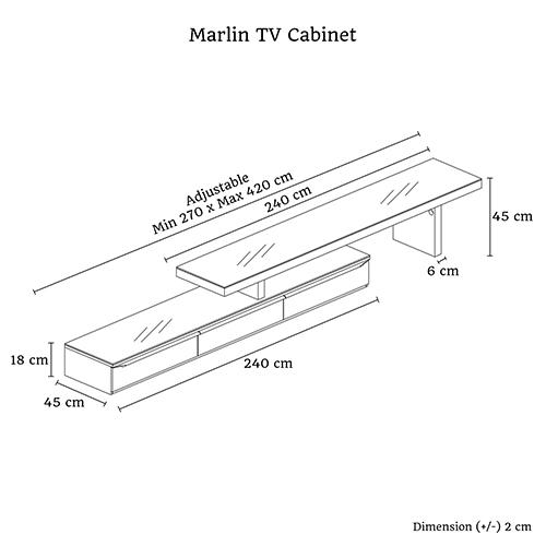 Elegant black TV cabinet with three storage drawers and a glossy MDF finish, featuring a thick tempered glass shelf.