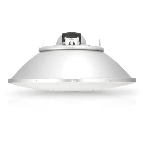 Ubiquiti 5GHz AC RocketDish 31dBi antenna mounted securely, showcasing its rugged design and weatherproof features.