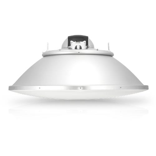 Ubiquiti 5GHz AC RocketDish 31dBi antenna mounted securely, showcasing its rugged design and weatherproof features.