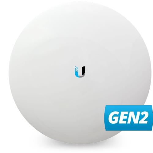 UBIQUITI NanoBeam AC 19dBi wireless bridge with sleek design and antenna.