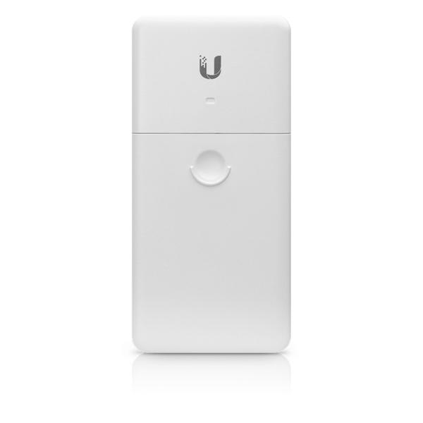 Ubiquiti NanoSwitch featuring four Gigabit Ethernet ports, designed for outdoor use with weather-resistant housing.