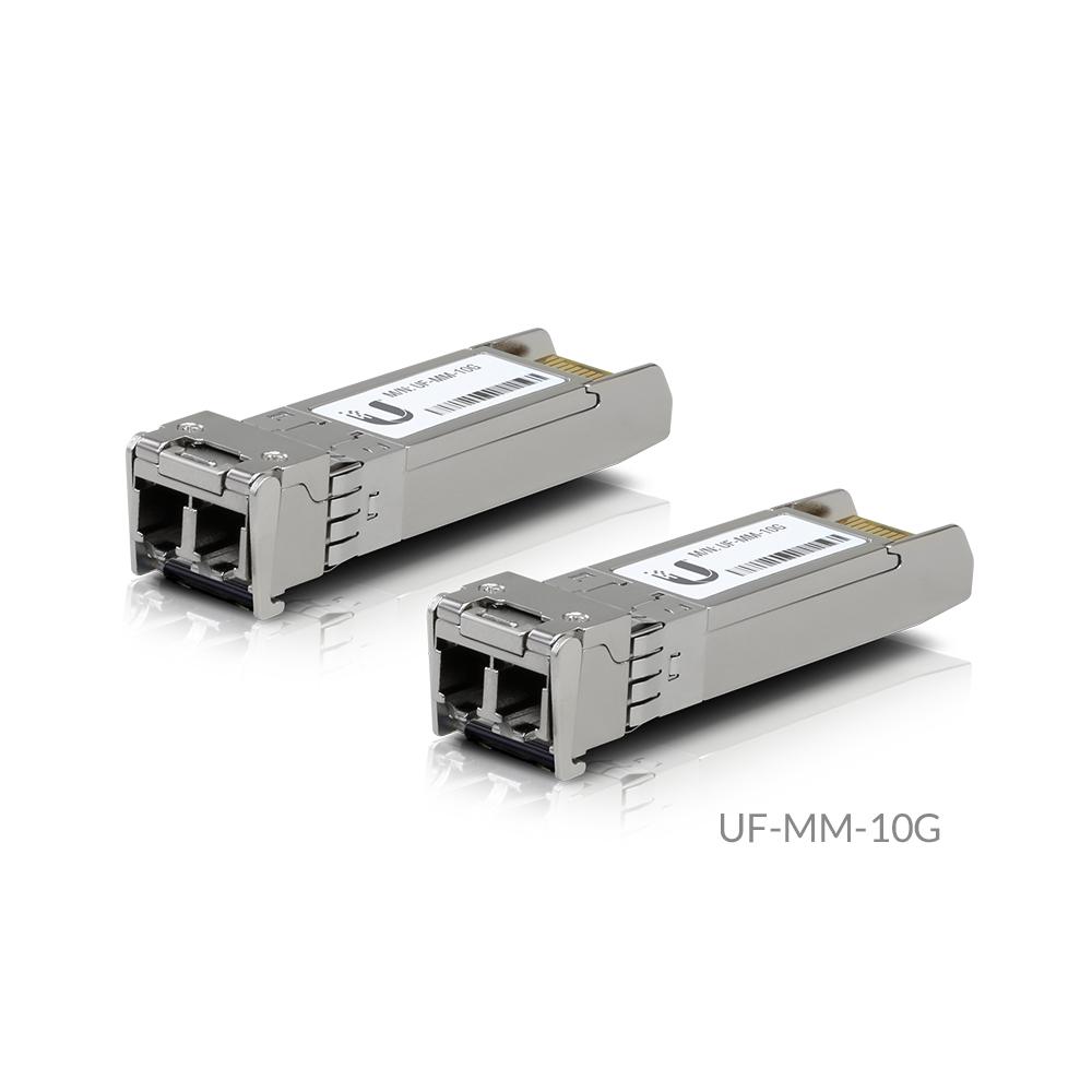 Ubiquiti UF-MM-10G Multi-Mode Fibre SFP Module, pack of 2, featuring LC connectors and high-speed data transfer capabilities.