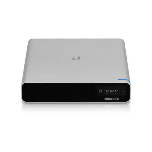 UBIQUITI UniFi Cloud Key Gen2 Plus with 1TB HDD, showcasing its sleek design and front panel display.