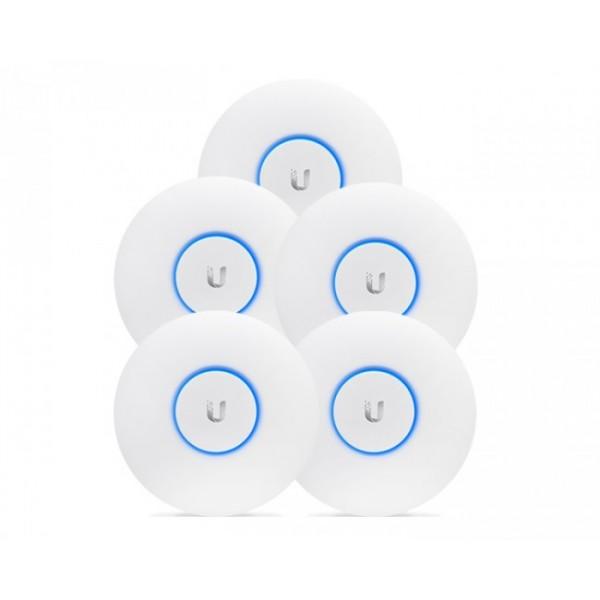 Ubiquiti Unifi UAP-AC-Lite Dual Radio Access Point in a pack of 5, showcasing its compact design and sleek appearance.