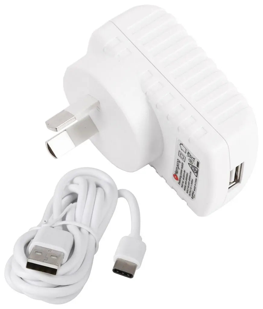 UBIQUITI USB-C Power Adapter with 1.5m cable, designed for NHU-USW-FLEX-MINI-E, in white color.