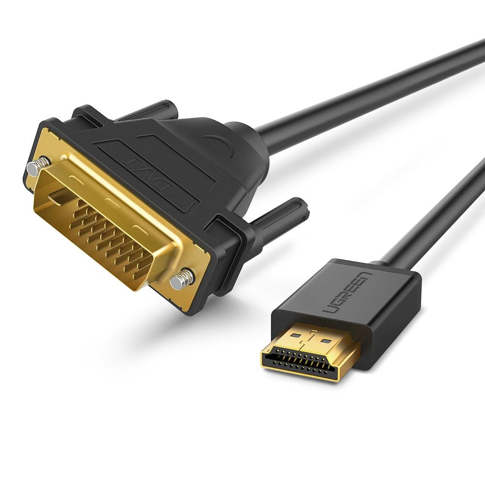 UGREEN 10136 HDMI to DVI 24+1 Cable 3M with durable PVC jacket and triple-shield protection for stable signal transmission.