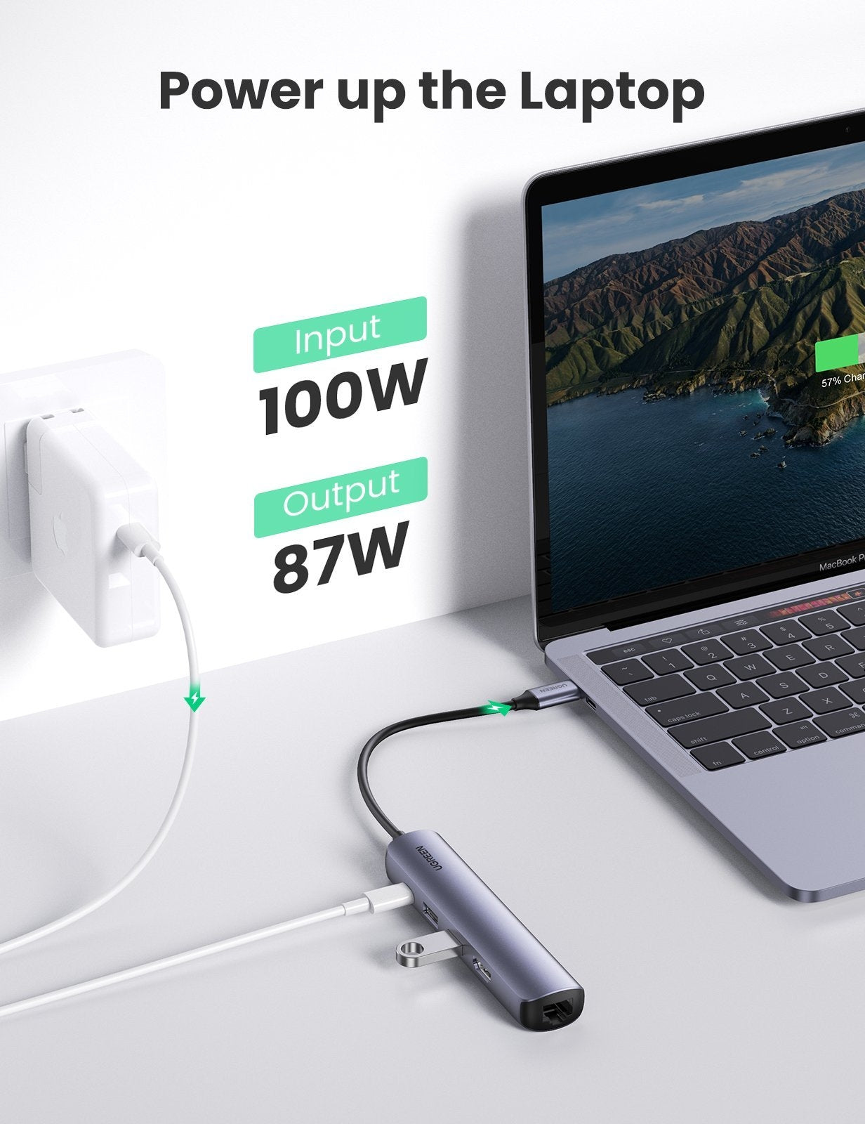 UGREEN 10919 Ultra Slim 5-in-1 USB C Hub with Ethernet and HDMI ports, showcasing its sleek aluminum design and compact size.