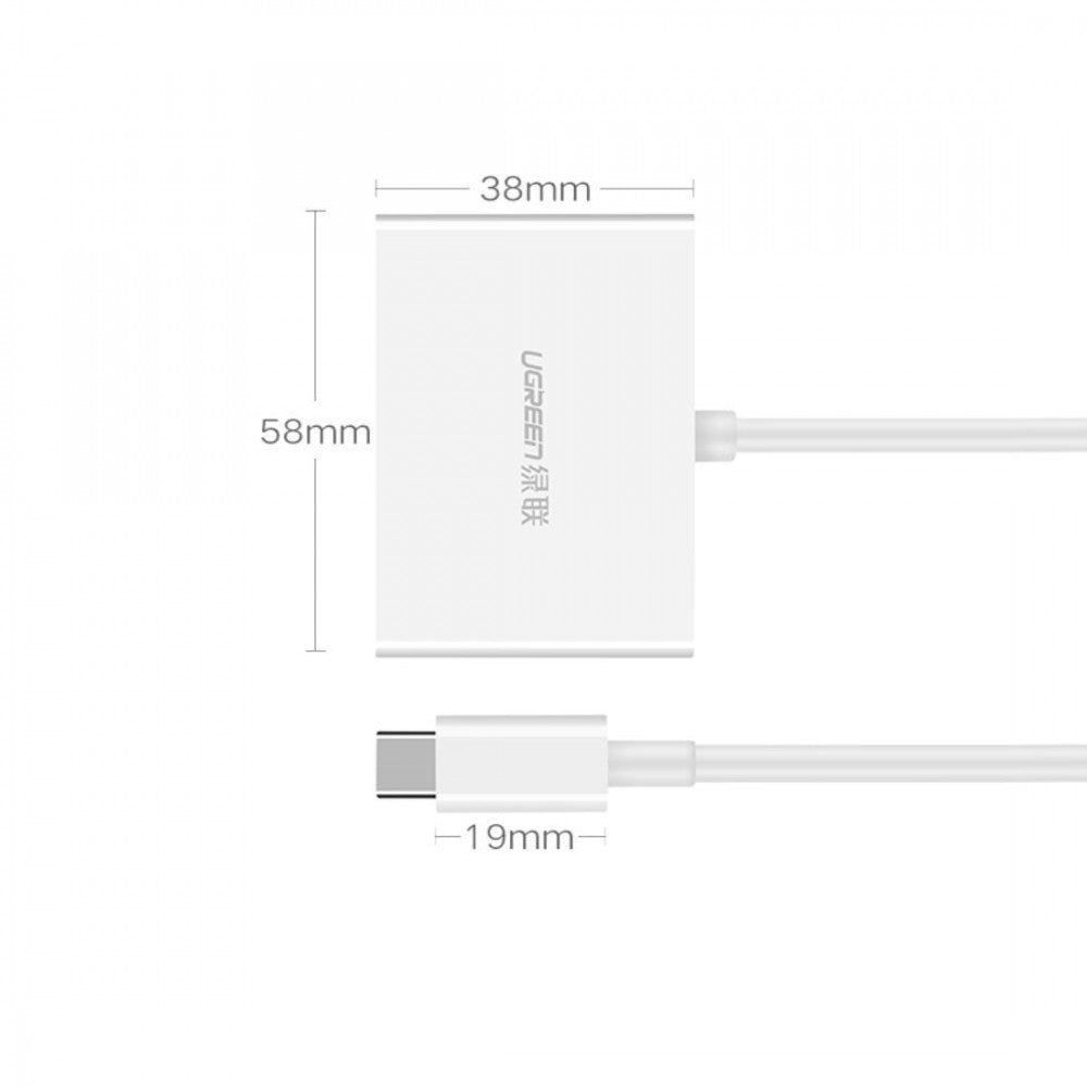 UGREEN 30843 Type-C to HDMI VGA Converter in white, showcasing dual ports for HDMI and VGA connections.