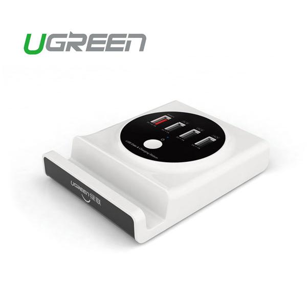 UGREEN Multifunction USB Charging Station with OTG USB Hub, featuring multiple USB ports and a cradle design for easy device viewing.