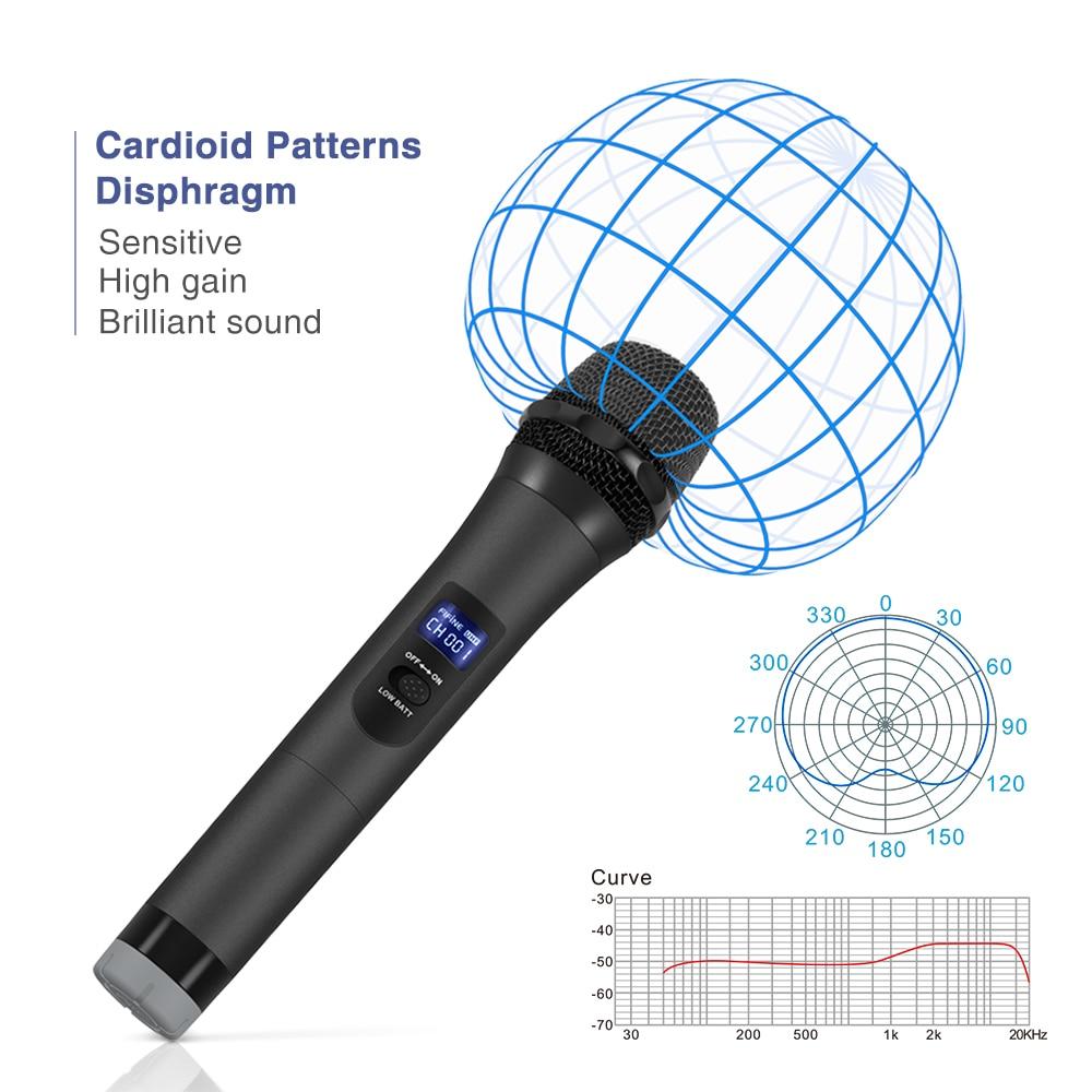 UHF Wireless Handheld Dynamic Microphone with Receiver, ideal for outdoor events and karaoke, featuring a sleek black design.