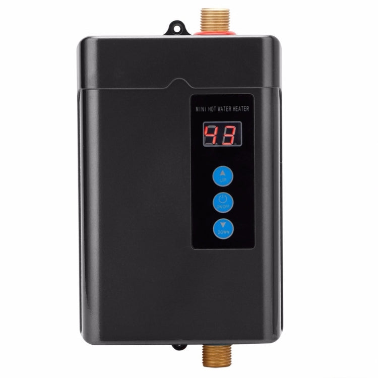 UK Plug 3000W Electric Water Heater with remote control and adjustable temperature settings, showcasing its sleek design and digital display.