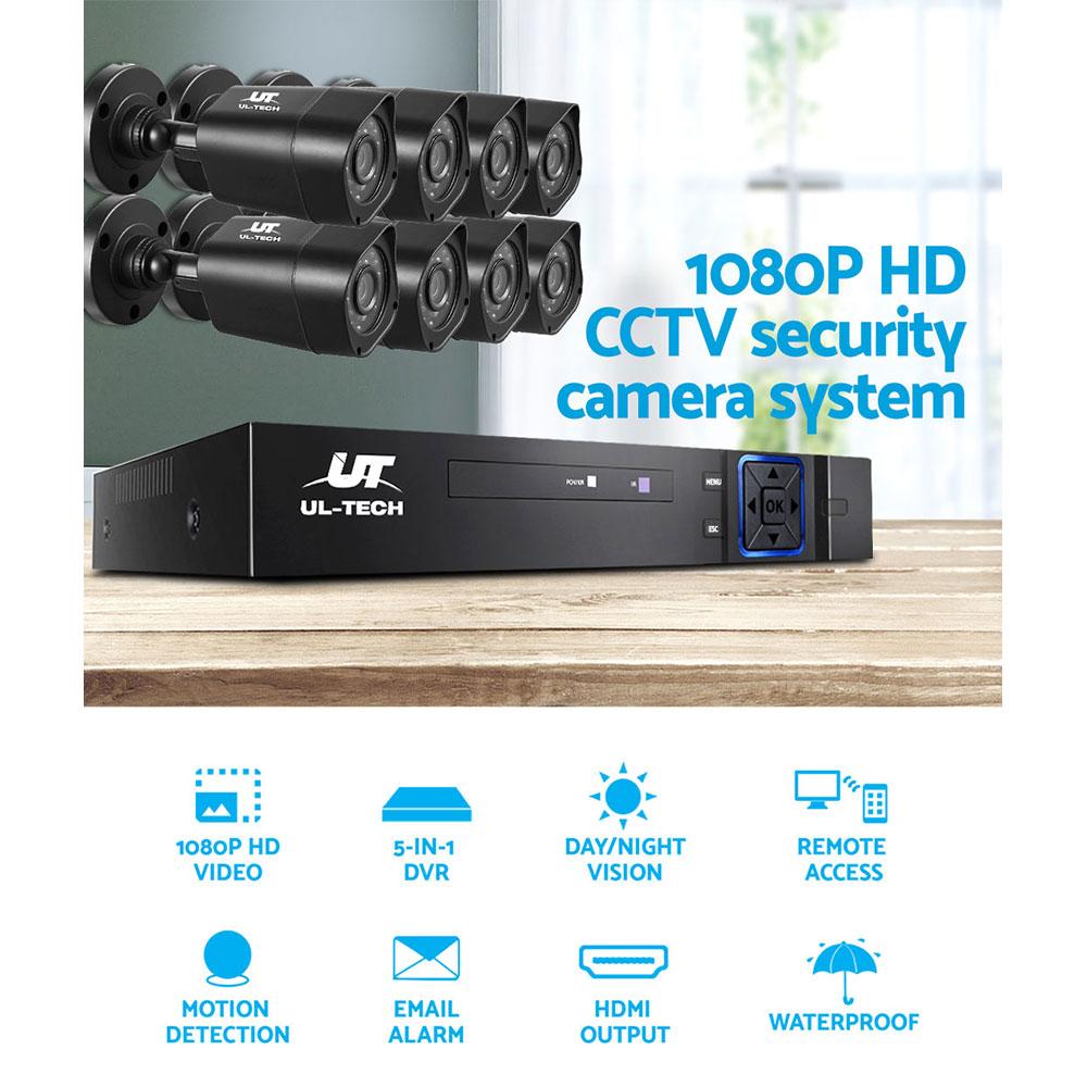 UL-tech CCTV Camera Home Security System with 8 channels and 1TB hard drive, showcasing high-definition cameras and DVR.