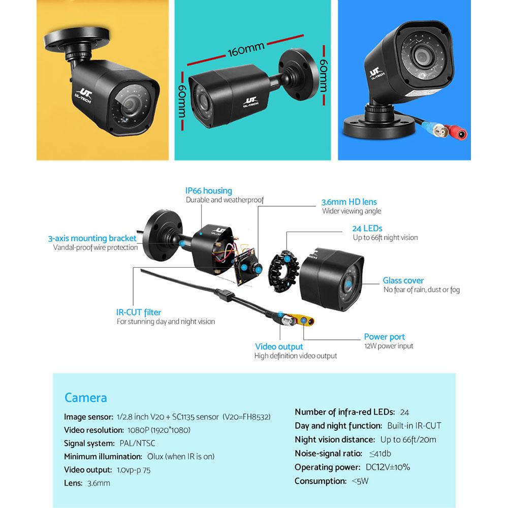 UL-tech CCTV Camera Home Security System with 8 channels and 1TB hard drive, showcasing high-definition cameras and DVR.