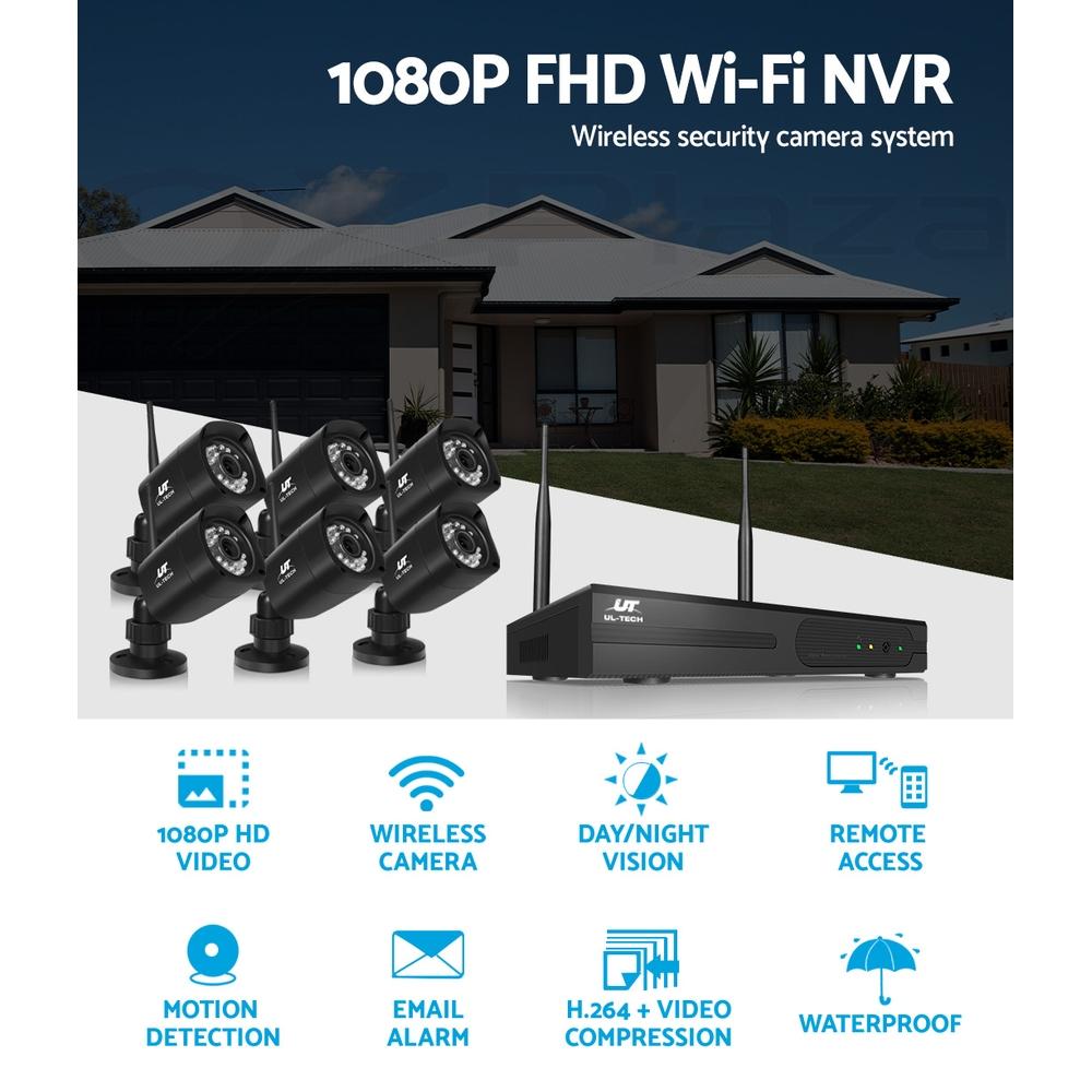 UL-tech CCTV Wireless Security Camera System with 8 channels and 6 cameras, showcasing high-definition video quality and advanced motion detection features.