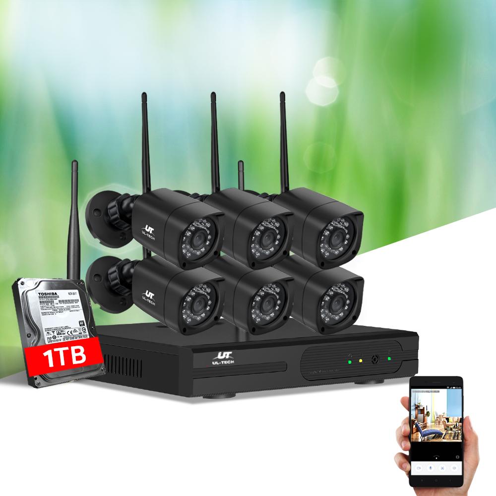 UL-tech CCTV Wireless Security Camera System with 8 channels and 6 cameras, showcasing high-definition video quality and advanced motion detection features.