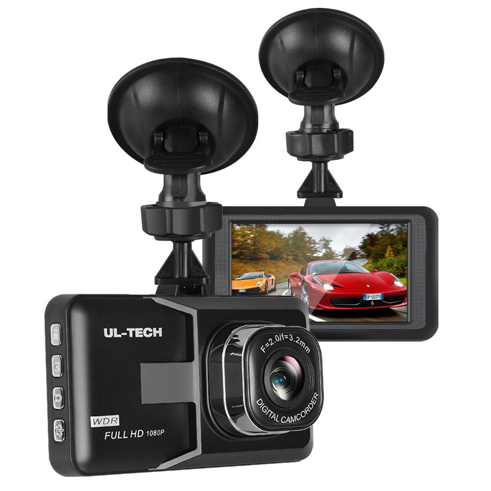 UL-TECH Dash Camera 1080P HD Cam with a 3-inch screen and wide-angle lens, showcasing its sleek design and features.